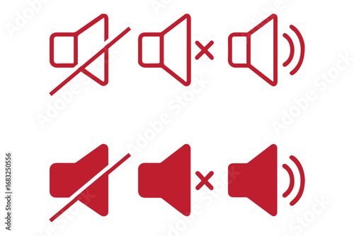 Sound off and sound on vector icons. Sound speaker icon in black outline. broadcasting,