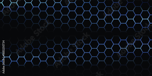Hexagonal cyberspace blue background. Hexagon grid tech pattern.