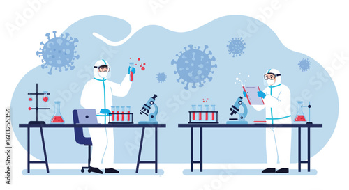 Scientists Conducting Research in a Laboratory, Analyzing Samples in Protective Gear