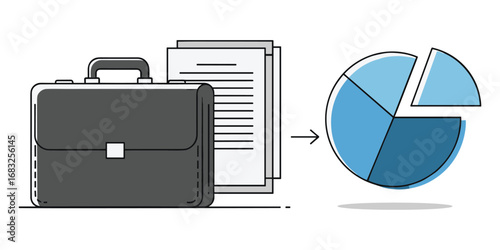 Business Transformation: Briefcase, Documents Evolving Into a Pie Chart Showing Growth