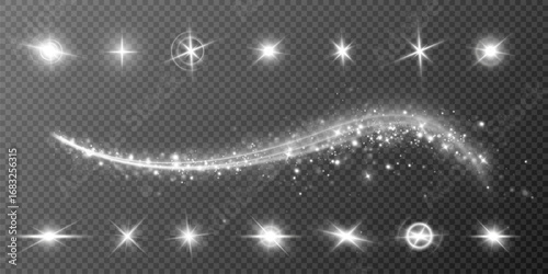 Light effects.Wind glare, explosions, shine, dust, lines, solar flares, sparks, sequins, stars, curved curls. Glow special effect of light