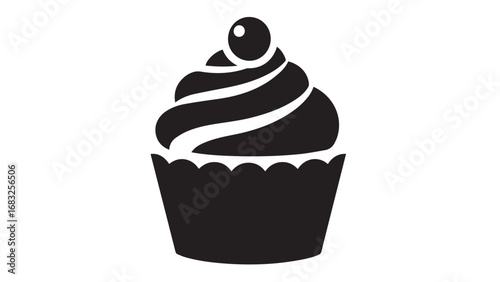 Sweet vanilla cupcake with swirled frosting and cherry topping
