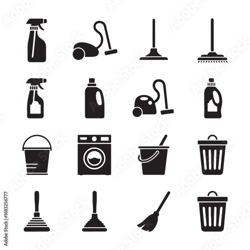 16 House Cleaning Icons Bundle | Household Hygiene and Cleaning Icons, Editable Vector Pack
