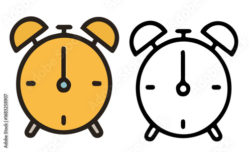Yellow and outline alarm clock icons for design.