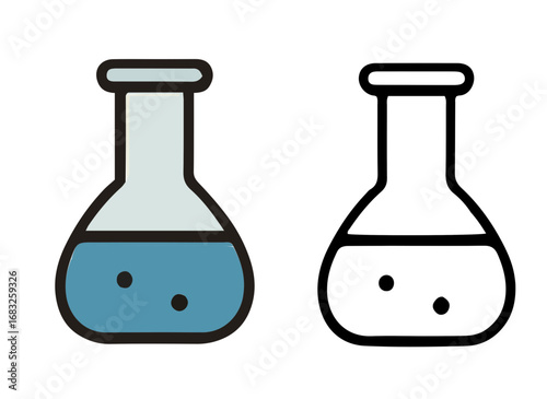 Simple flat design of laboratory flasks for science.