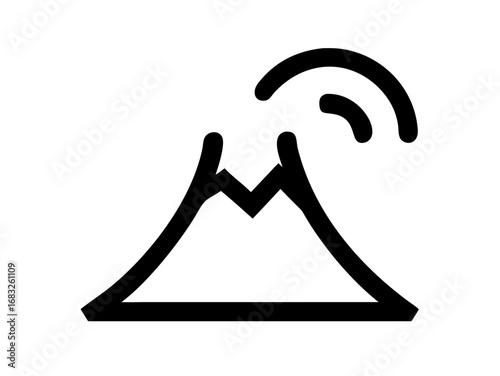 Illustration of a mountain with a jagged peak and signal waves emanating from the top right corner