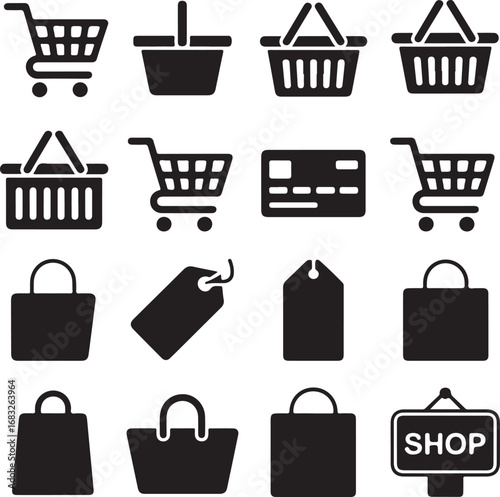 Shopping Icons Set Including Carts Bags Tags and Credit Card Keywords: shopping cart, shopping