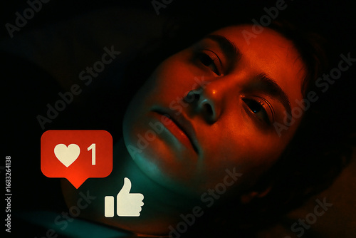 Young Woman Beside Phone at Night, Social Media Loneliness