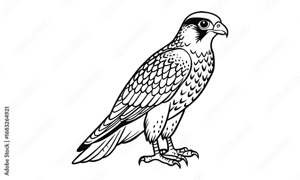Obraz premium Falcon animal Kids t shirt design silhouette and vector line art, High-Quality Illustration, Ideal for Relaxation and Stress Relief, Perfect for Adult Coloring Books and Art Therapy.