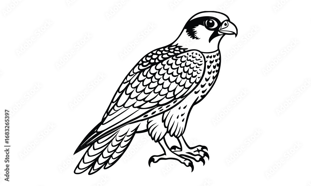 Fototapeta premium Falcon animal Kids t shirt design silhouette and vector line art, High-Quality Illustration, Ideal for Relaxation and Stress Relief, Perfect for Adult Coloring Books and Art Therapy.