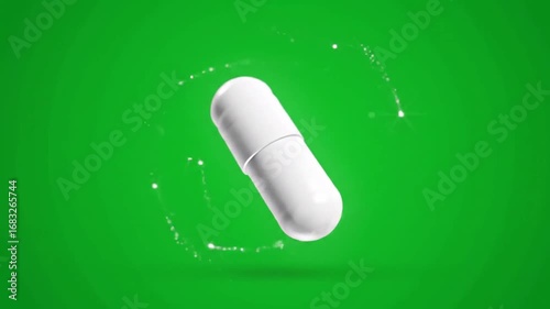 3D White Capsule Rotating on Green Screen – Medical & Health Product Animation