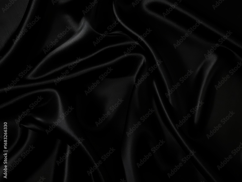 Fototapeta premium Luxurious black silk fabric with elegant draping and subtle shine