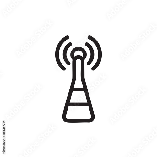  A simple line drawing of a broadcast tower with signals.