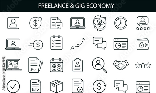 Freelance and Gig Economy Icon Set for Remote Work, Digital Jobs, and Productivity UI Design
