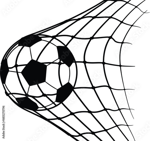 Soccer ball scoring a goal in the net with a dynamic hand drawn style
