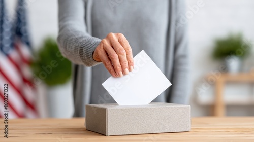 Wallpaper Mural Voting process with a hand placing a ballot into a secure box in a domestic setting during an election period Torontodigital.ca