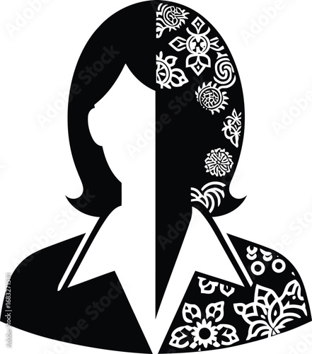 Abstract split silhouette of a woman with ornate patterns diverse style concept silhouette