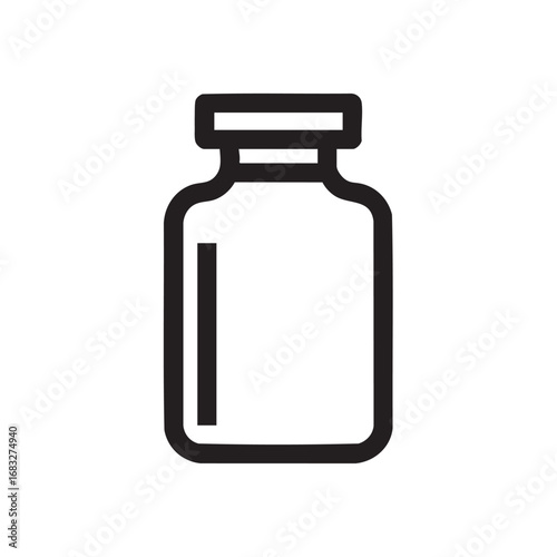 A black and white line drawing of a medicine vial.