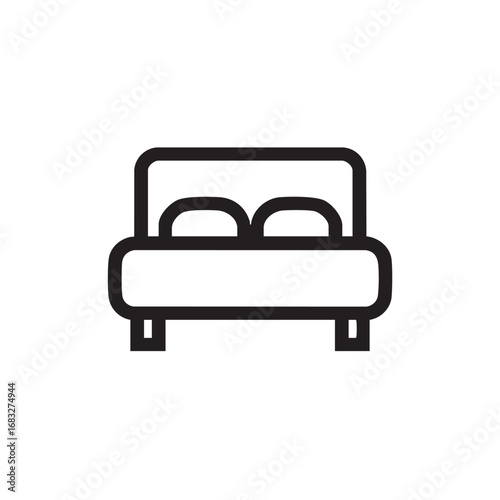 A black and white line drawing of a bed.