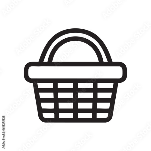 A black and white line drawing of a woven basket.
