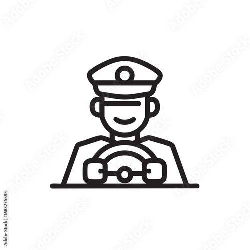 A simple line drawing of a driver at a wheel.