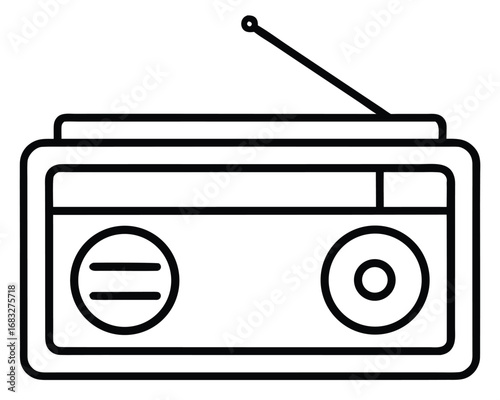 Retro portable radio with antenna illustration simple outline