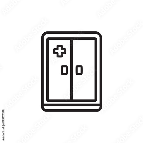 A line drawing of a medical cabinet.