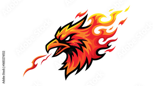Majestic flying bird Mascot with fiery elements, depicting power, speed, and vibrant energy