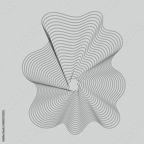 Abstract Wavy Line Art Formation with Central Spiral on Gray Background lines