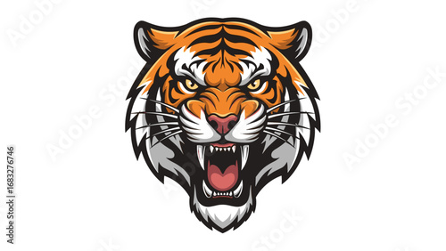 Powerful Mascot illustration of a roaring tiger head, embodying strength and competitive spirit for bold designs