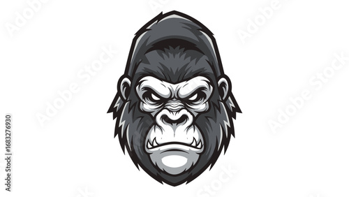 Stylized vector illustration of a powerful gorilla head, an aggressive ape mascot