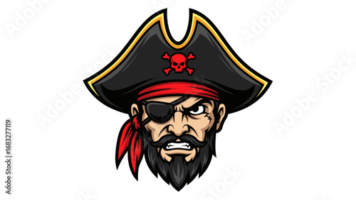 Mascot Illustration of a Fierce Pirate Captain, Showcasing Courage and Adventure