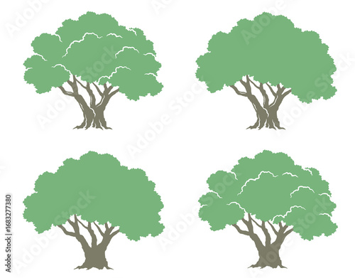 Set of hand drawn green trees silhouettes