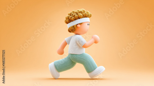 1980s aerobic exercise, Running character illustration on a gradient background.