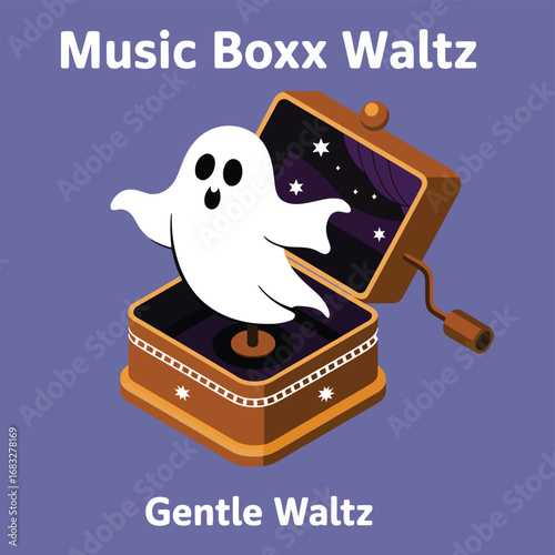 White ghost emerging from antique music box with starry interior vector
