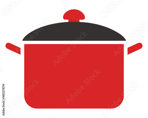 Red cooking pot with black lid, simple kitchenware illustration