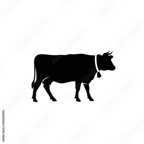 Cow walking calmly with a bell around its neck - simple silhouette icon.