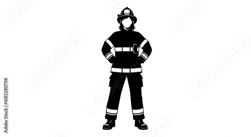 Minimalist silhouette icon of a confident female firefighter.