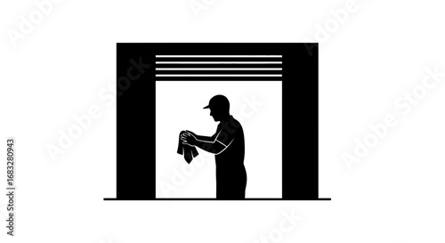 Minimalist silhouette icon of a mechanic wiping hands with a rag.