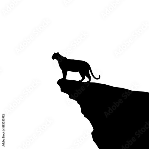 Panther on a cliff edge with moonlight - simple silhouette icon.