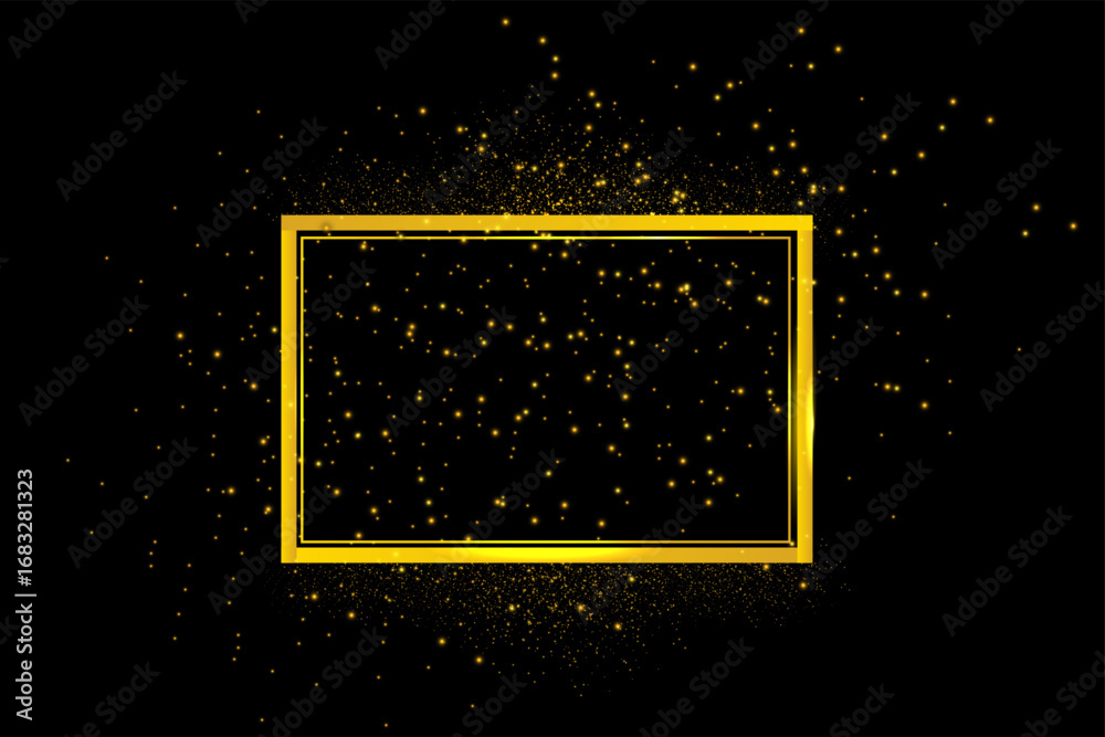 Obraz premium Golden frame with glowing dust sparkles on shining edge