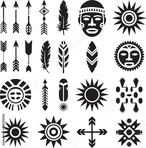 Native American tribal symbols arrows feathers and sun icons Keywords: native american, tribal
