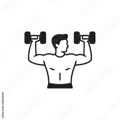 Man lifting dumbbells, fitness icon, isolated on white background technology background
