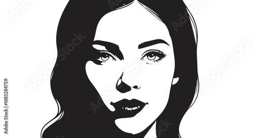 Girl outline front face in silhouette white background.