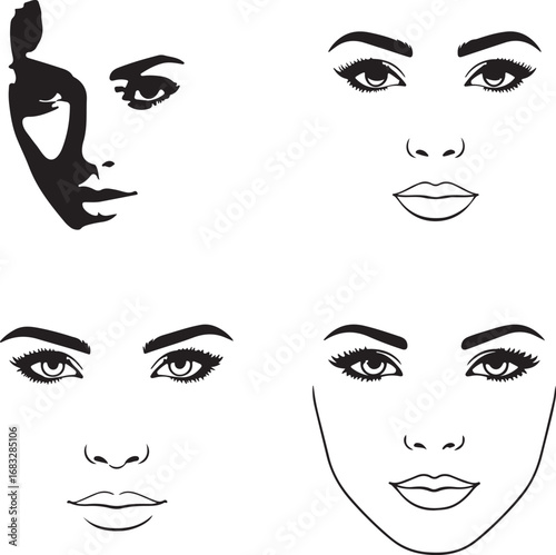 Girl sketch front of face in silhouette white background.