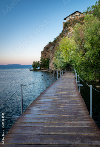 Wooden platform and Lake Ohrid