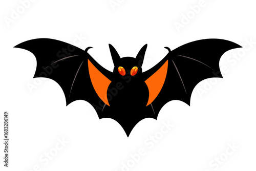 Stylized Bat Silhouette with Glowing Orange Eyes on Transparent Background animal flying