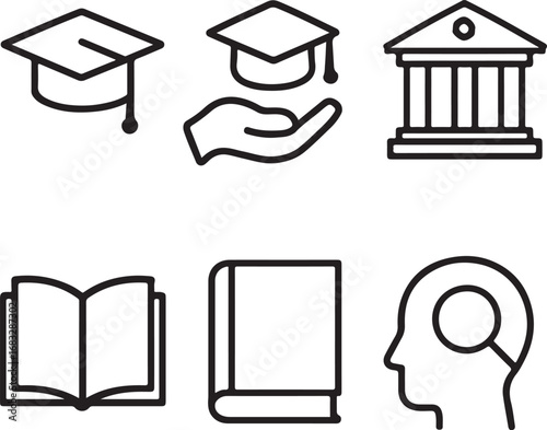Education and learning icons collection graduation cap
