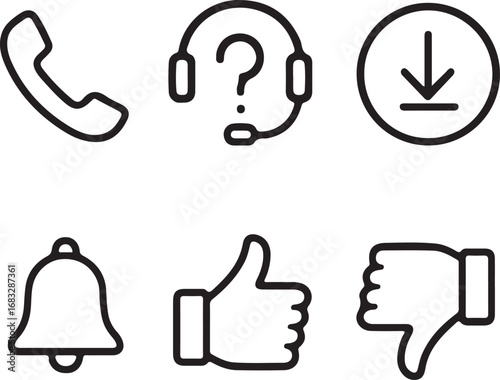 Set of six communication and feedback icons phone call