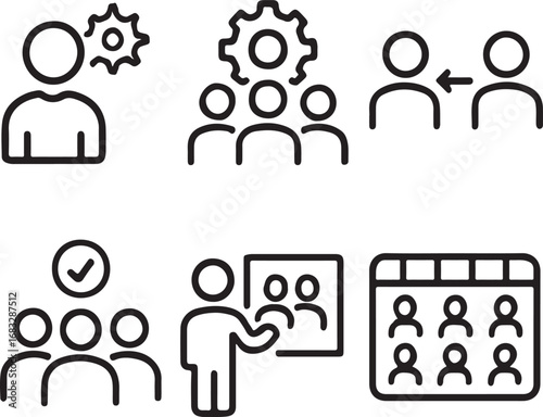 Teamwork and collaboration icons with people and gears